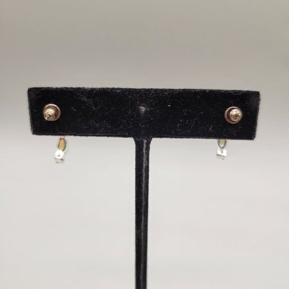 Turquoise Color Silver Tone Half Hoop Earrings With Stud Back - Picture 3 of 7